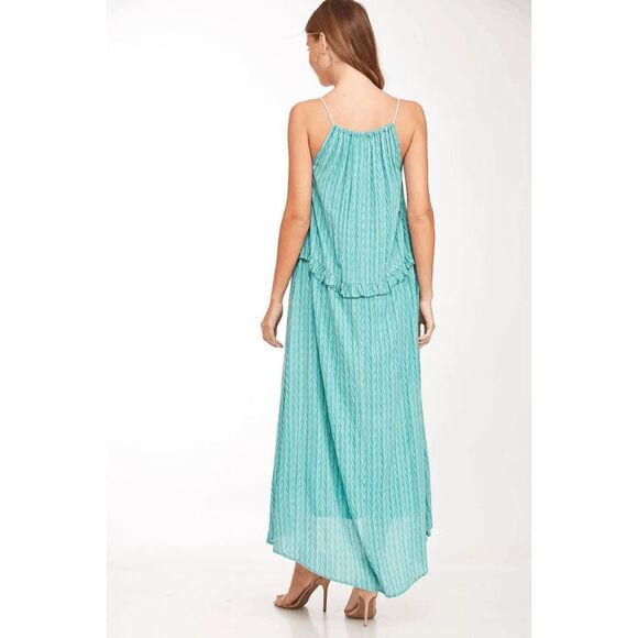 L Love Women's Size Small Chevron Adjustable Strap Neckline Maxi Dress Turquoise - Picture 2 of 16